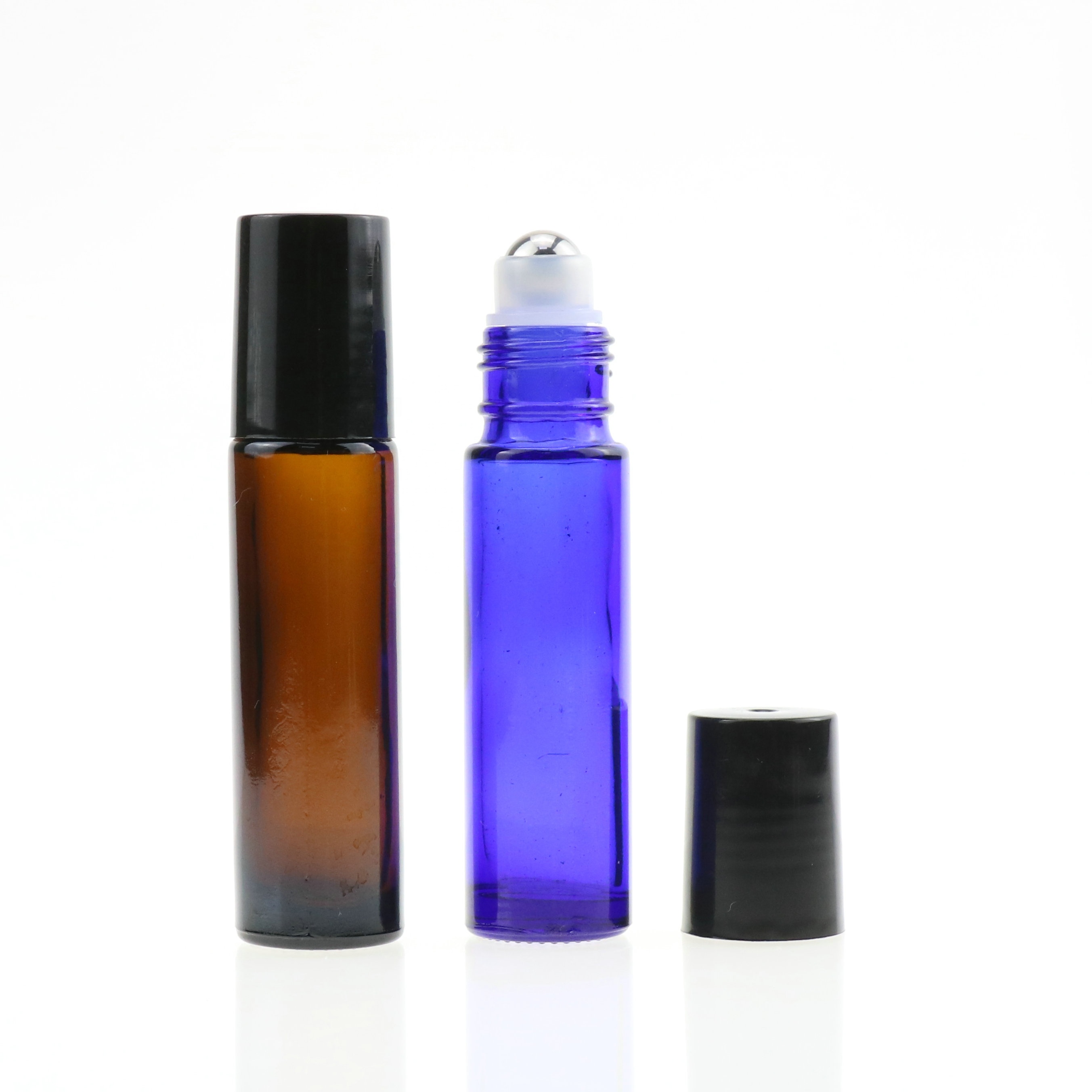 Essential oil 10 ml matte black amber roller bottle with metal roll on ball and black cap 10ml amber glass roll on bottle