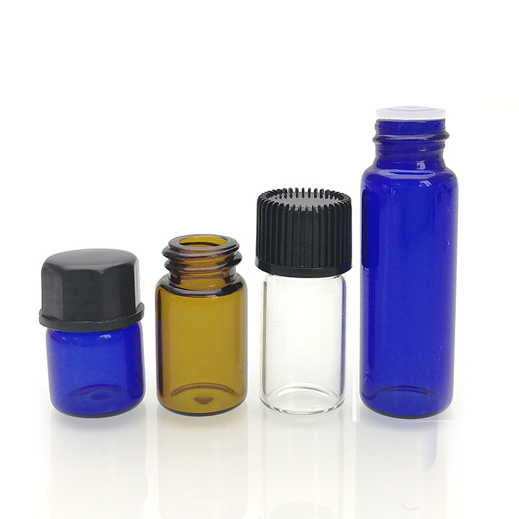 Essential oil 1ml 2ml 3ml 4ml 5ml 1/4 Dram amber clear blue Glass Vial bottles With Orifice Reducer &Black Cap