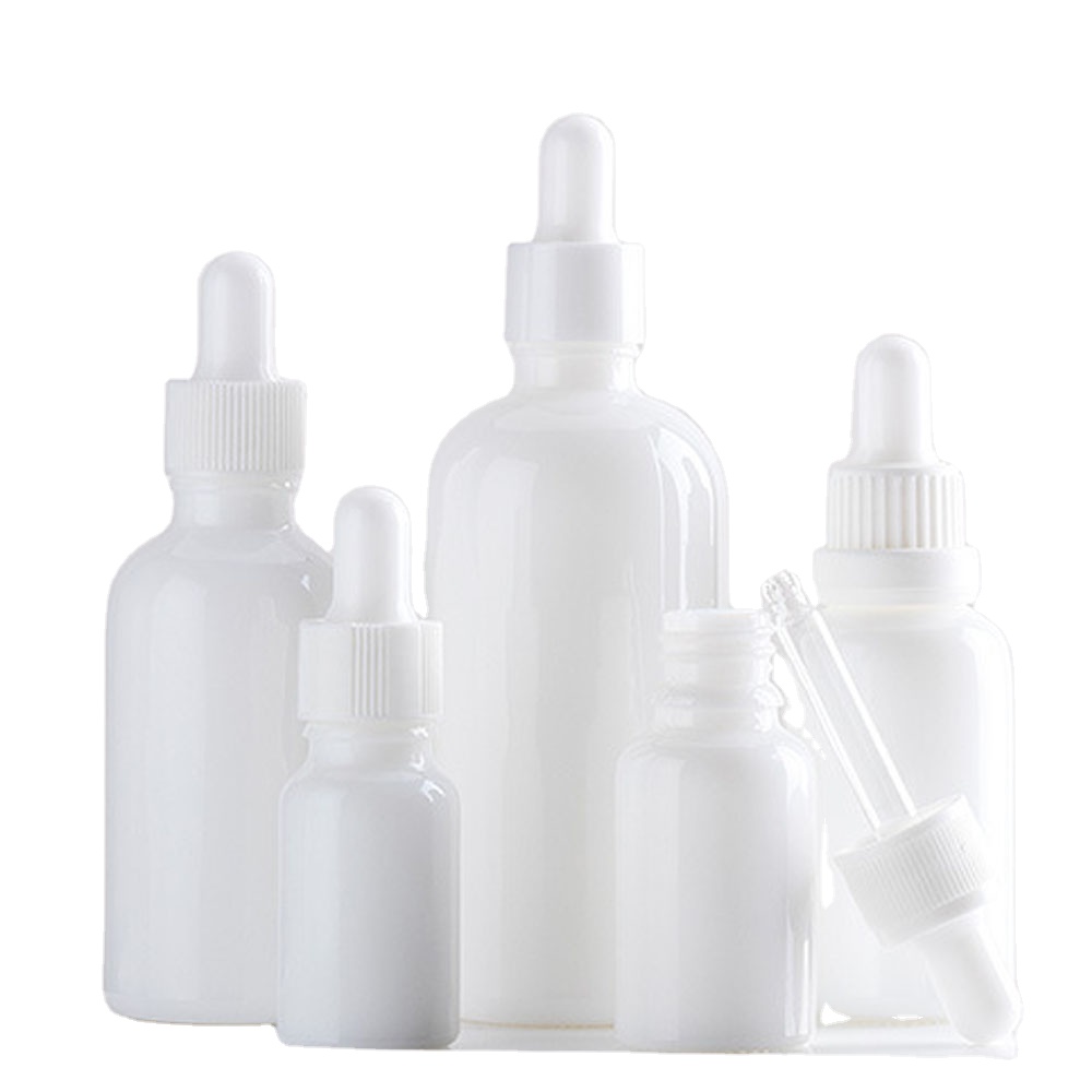 Essential oil 30ml 50ml 100ml cosmetic opal white glass bottle e liquid bottle with pipette