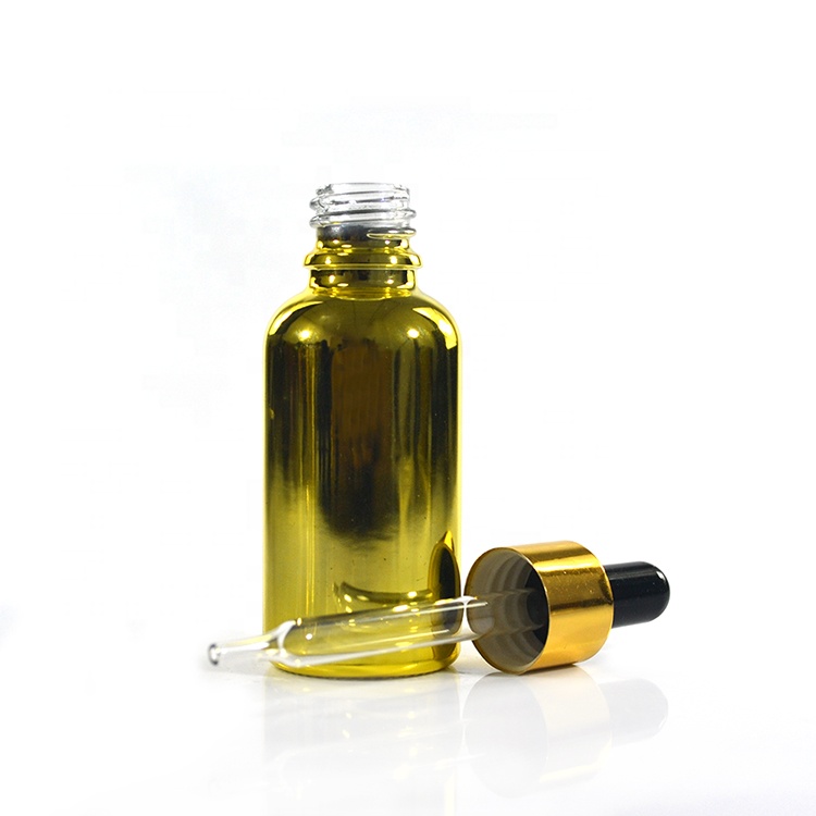Essential oil 30ml empty UV gold coating liquor glass dropper bottle