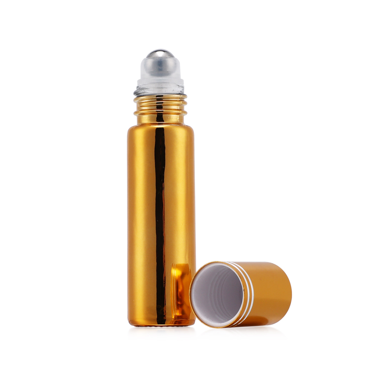 Essential oil 4ml 6ml 8ml 10ml electroplated gold/silver clear green blue amber roll on glass bottle with roller ball