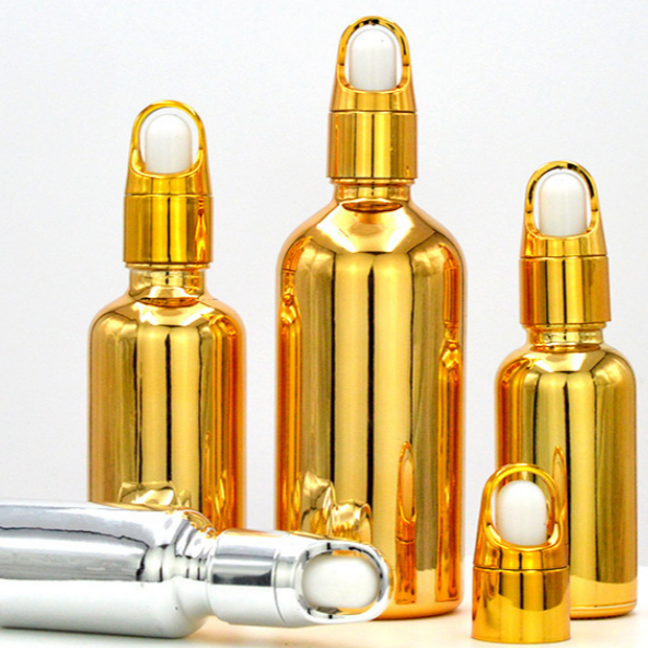 Essential oil 5ml 10ml 15ml 30ml 50ml empty UV gold coating liquor glass dropper bottle