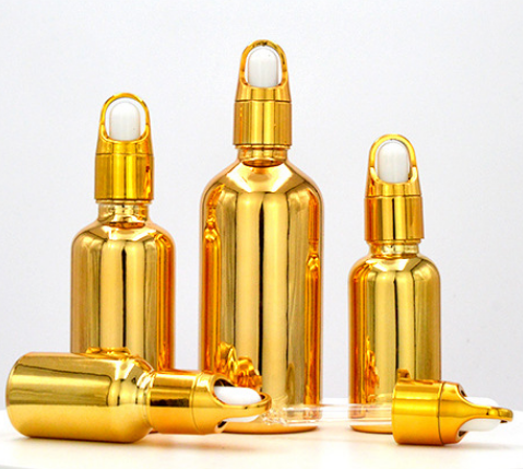 Essential oil 5ml 10ml 15ml 30ml 50ml empty UV gold coating liquor glass dropper bottle