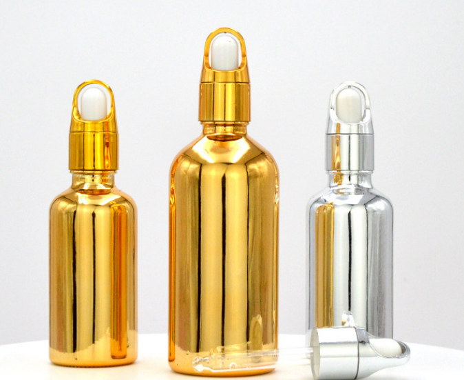 Essential oil 5ml 10ml 15ml 30ml 50ml empty UV gold coating liquor glass dropper bottle