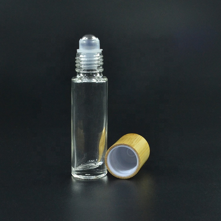 Essential oil Perfume 10ml 15ml clear transparent roll on glass roller bottle with bamboo lid and rollers