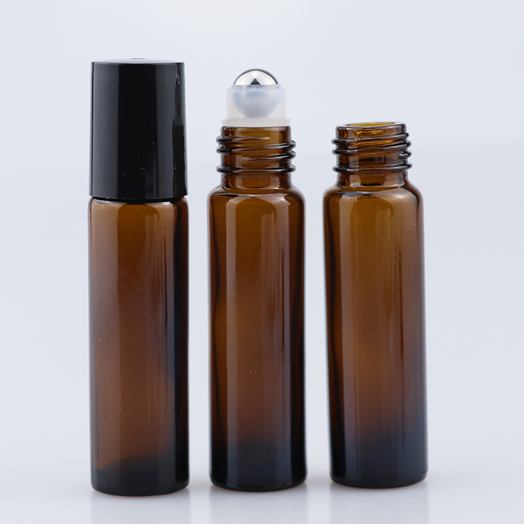 Essential oil amber glass 10ml roll on bottle with Stainless steel ball