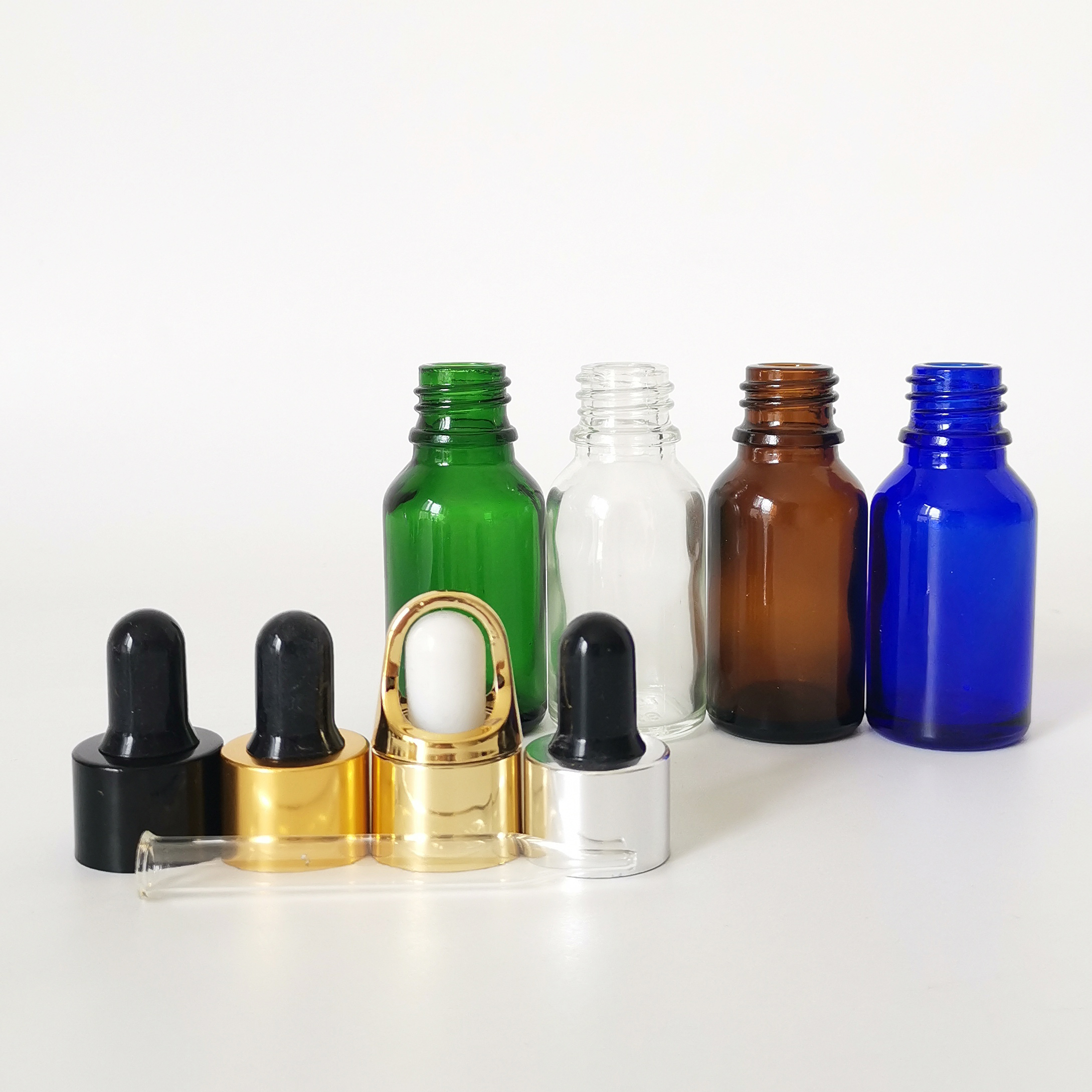 Essential oil bottle 5ml 10ml 15ml 20ml 30ml amber green clear blue glass dropper bottle with aluminum cap