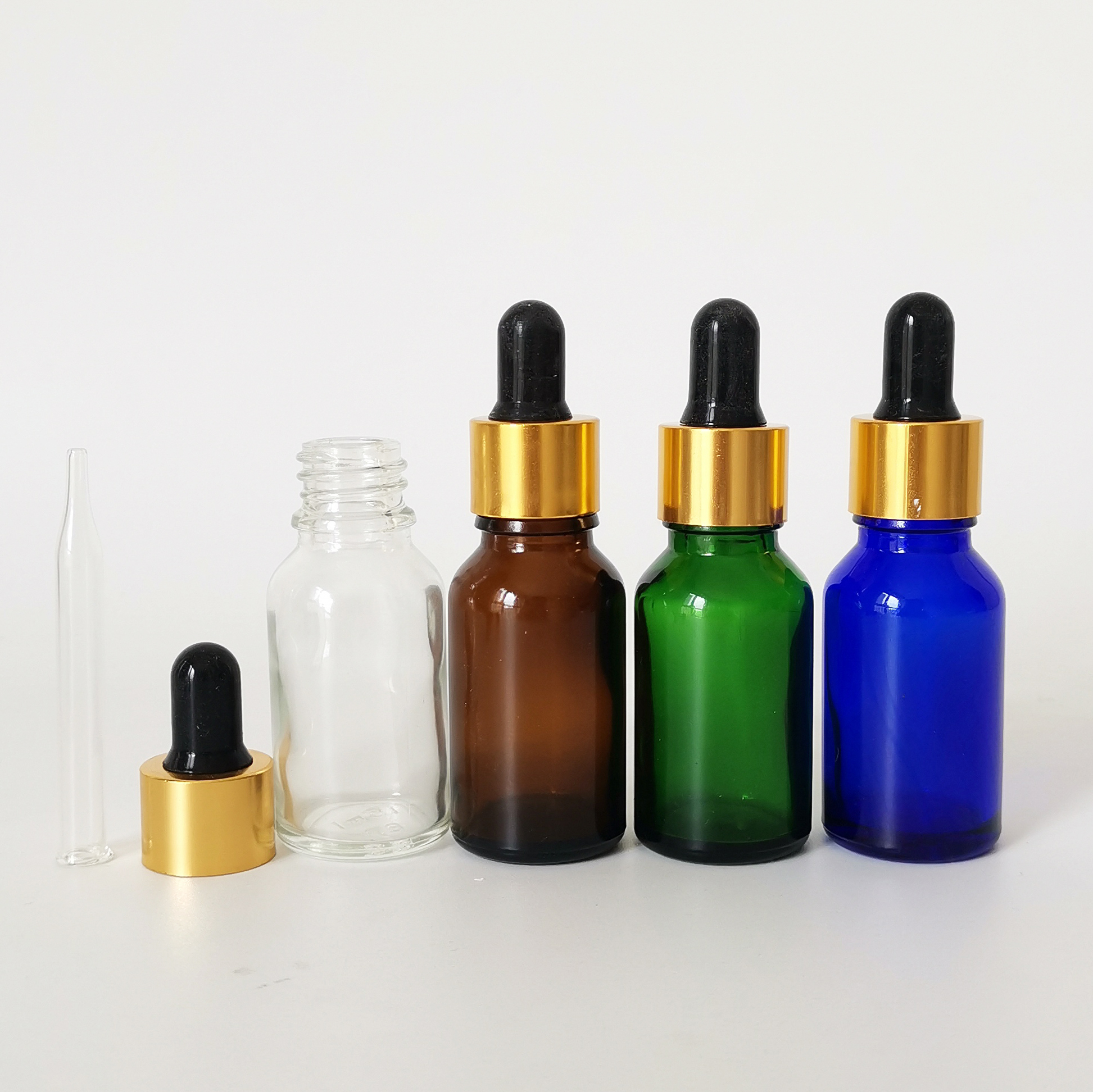 Essential oil bottle 5ml 10ml 15ml 20ml 30ml amber green clear blue glass dropper bottle with aluminum cap