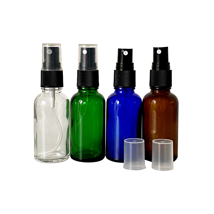 Essential oil bottles 30ml green blue clear amber glass bottle with spray cap