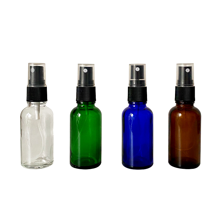 Essential oil bottles 30ml green blue clear amber glass bottle with spray cap