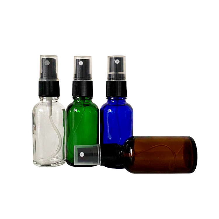 Essential oil bottles 30ml green blue clear amber glass bottle with spray cap