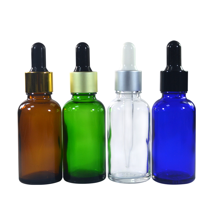 Essential oil bottles clear amber green blue 5 10 15 20 30ml 50ml 100ml e cig liquid  glass dropper bottle with aluminum cap