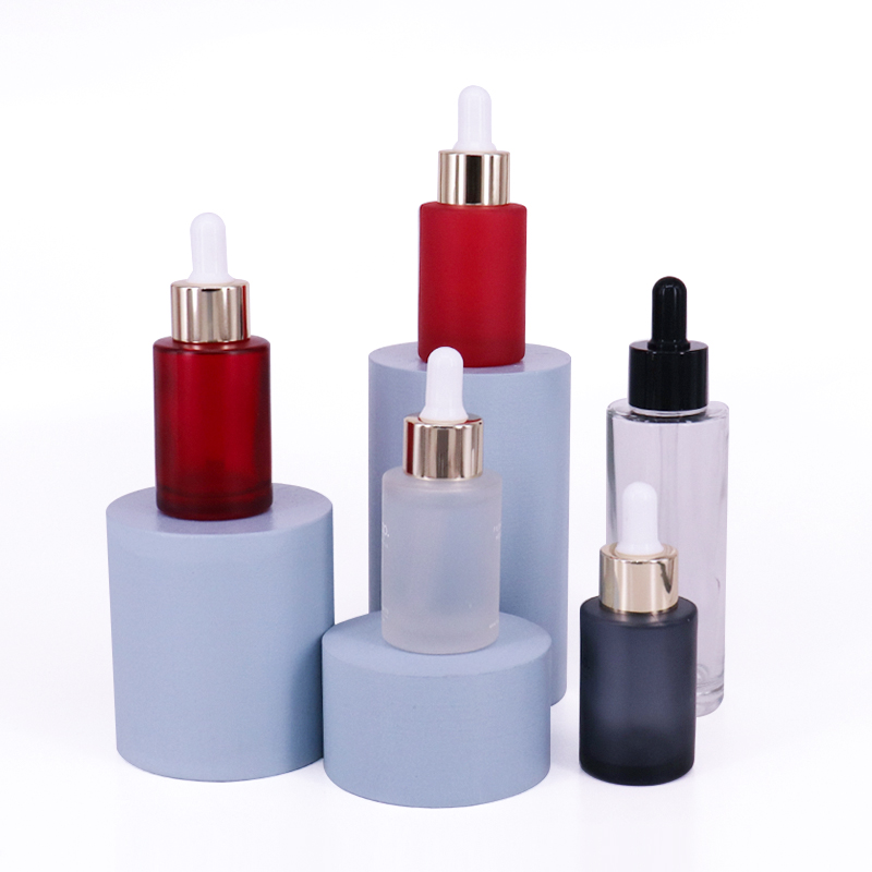 Essential oil container matte black 30ml hair serum bottle 1oz flat shoulder beard oil bottle with black dropper