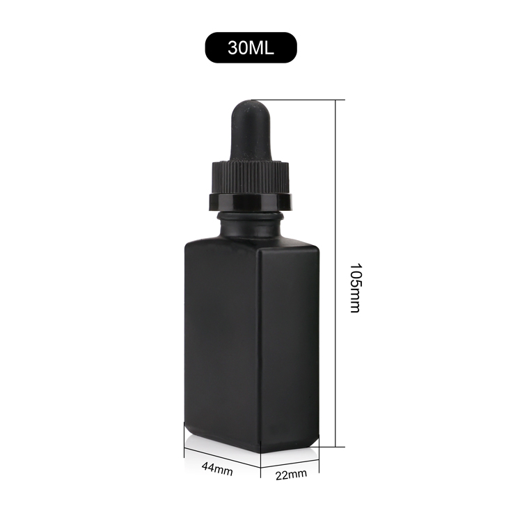 Essential oil e liquid 15ml 20ml 30ml 50ml matte frosted black rectangle square glass dropper bottle with child resistant cap