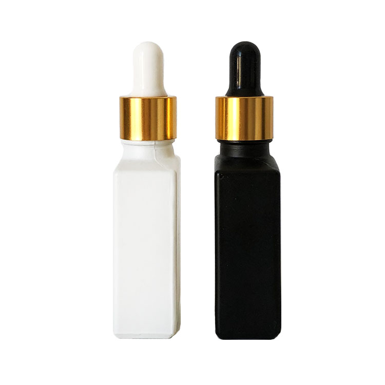 Essential oil e liquid 30ml matte frosted black rectangle square glass dropper bottle with gold screw cap