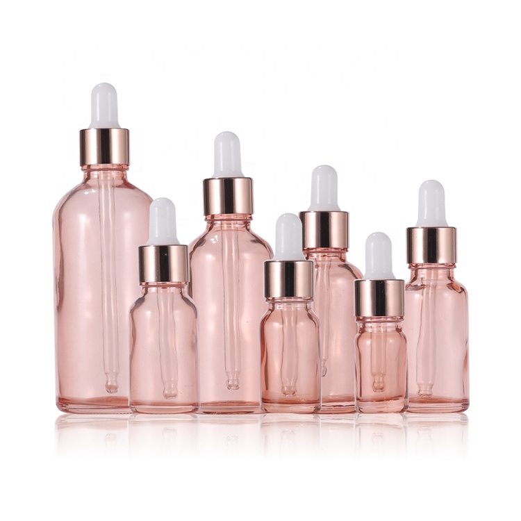 Essential oil empty 10ml 20ml 30ml 50ml 100ml custom translucent rose gold glass dropper bottle