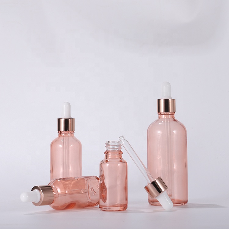 Essential oil empty 10ml 20ml 30ml 50ml 100ml custom translucent rose gold glass dropper bottle