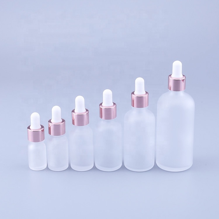 Essential oil empty 5ml 10ml 20ml 30ml 50ml 100ml custom translucent rose gold glass dropper bottle