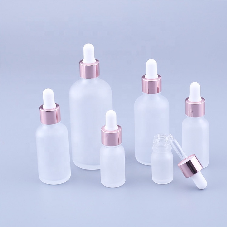 Essential oil empty 5ml 10ml 20ml 30ml 50ml 100ml custom translucent rose gold glass dropper bottle