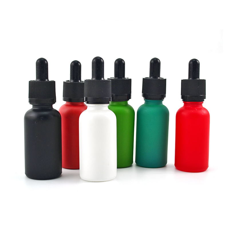 Essential oil glass bottle  30ml  frosted matte black white glass dropper bottle with  plastic  childproof tamperproof cap