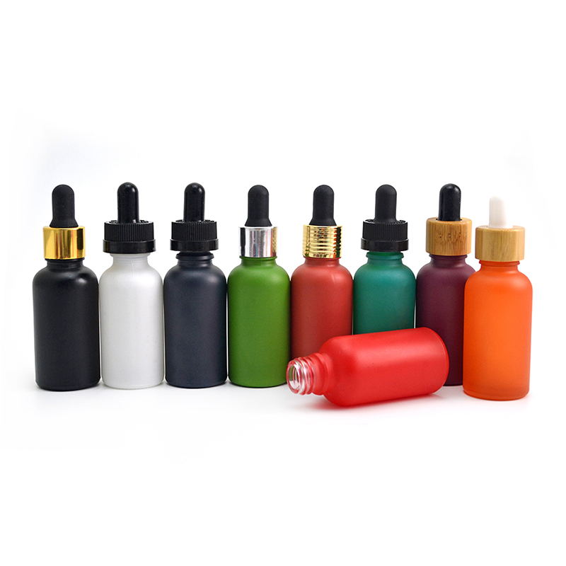 Essential oil glass bottle 30ml frosted matte black white glass dropper bottle with plastic childproof tamperproof cap