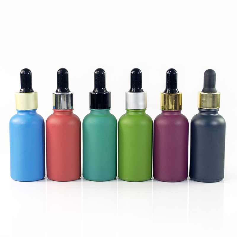 Essential oil glass bottle 30ml frosted matte black white glass dropper bottle with plastic childproof tamperproof cap