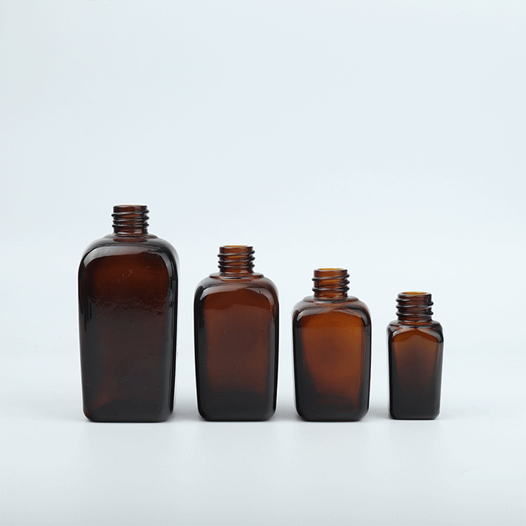 Essential oil liquid 30ml matte frosted amber rectangle square glass dropper bottle with black screw cap
