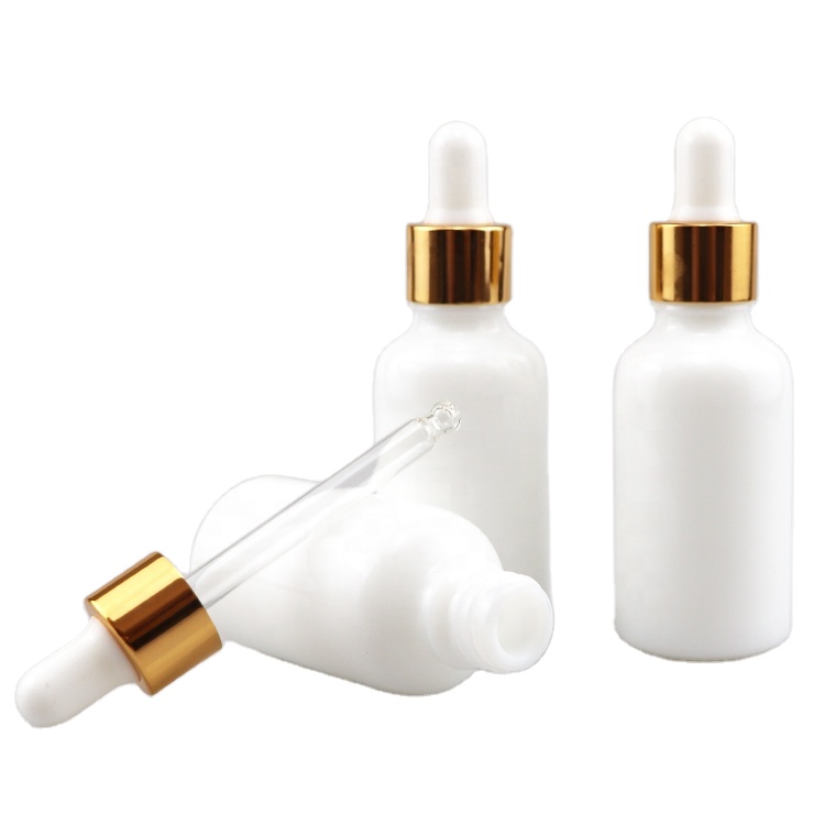 Essential oil luxury opal white porcelain glass dropper bottle with gold screw cap
