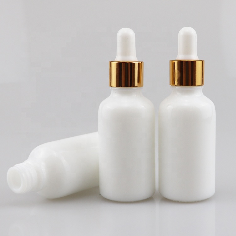 Essential oil luxury opal white porcelain glass dropper bottle with gold screw cap