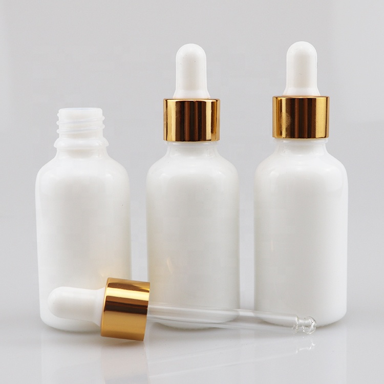 Essential oil luxury opal white porcelain glass dropper bottle with gold screw cap