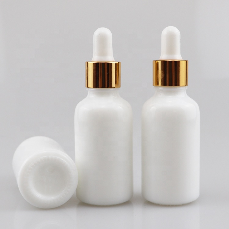 Essential oil luxury opal white porcelain glass dropper bottle with gold screw cap