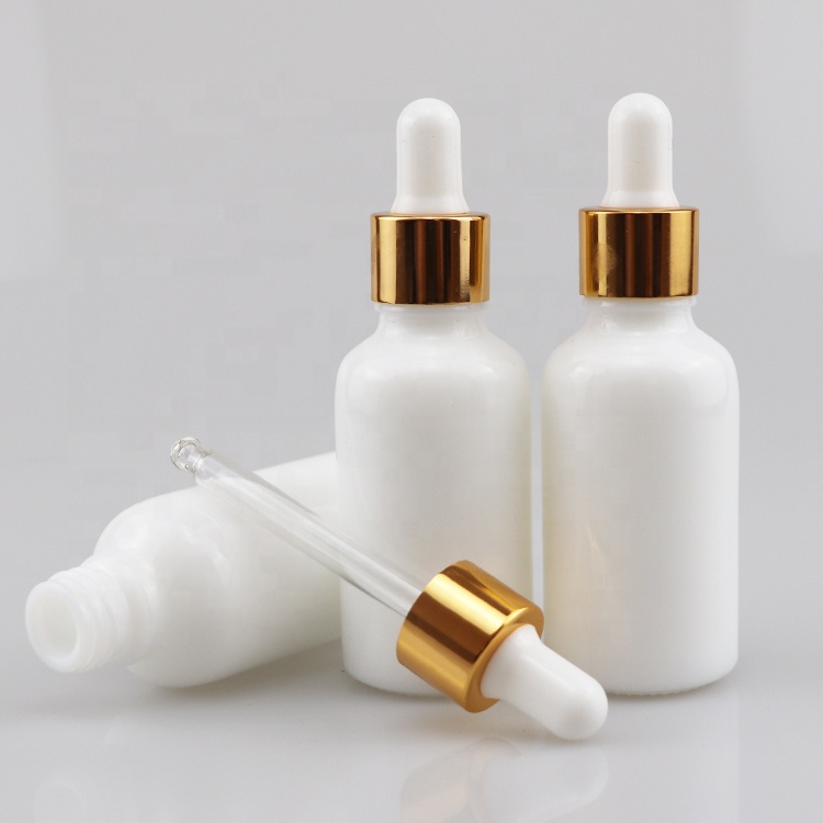 Essential oil luxury opal white porcelain glass dropper bottle with gold screw cap
