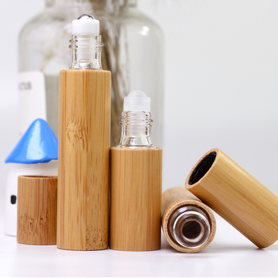 Essential oil packaging 10ml 15ml bamboo steel roller ball perfume bottle with bamboo cap