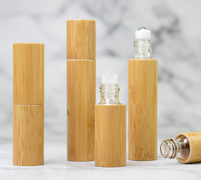 Essential oil packaging 10ml 15ml bamboo steel roller ball perfume bottle with bamboo cap