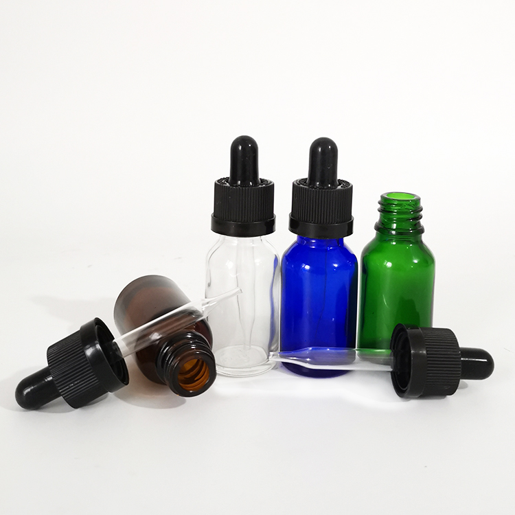 Essential oil packaging 15ml clear green blue amber glass dropper bottle with childproof cap