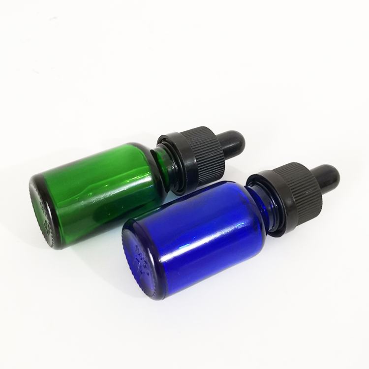 Essential oil packaging 15ml clear green blue amber glass dropper bottle with childproof cap