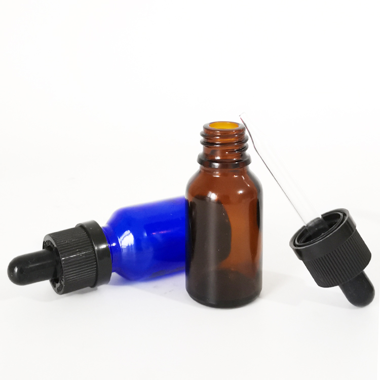 Essential oil packaging 15ml clear green blue amber glass dropper bottle with childproof cap