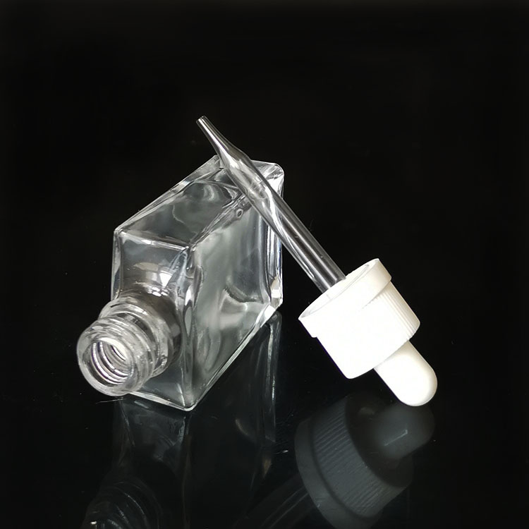 Essential oil packaging 1oz 30ml transparent clear rectangle glass dropper bottle with caps