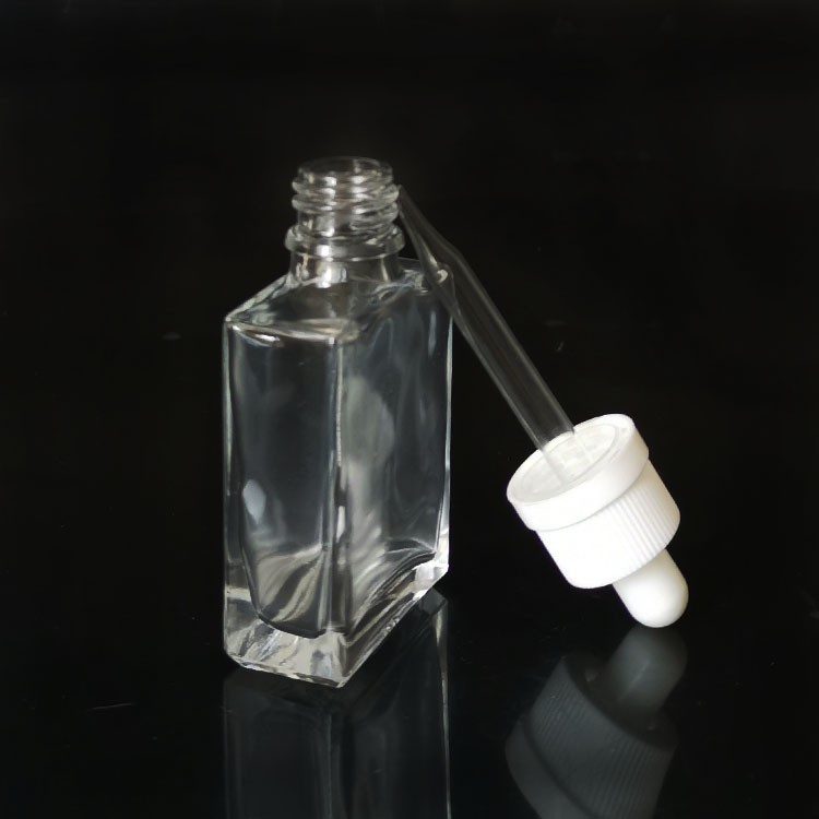 Essential oil packaging 1oz 30ml transparent clear rectangle glass dropper bottle with caps