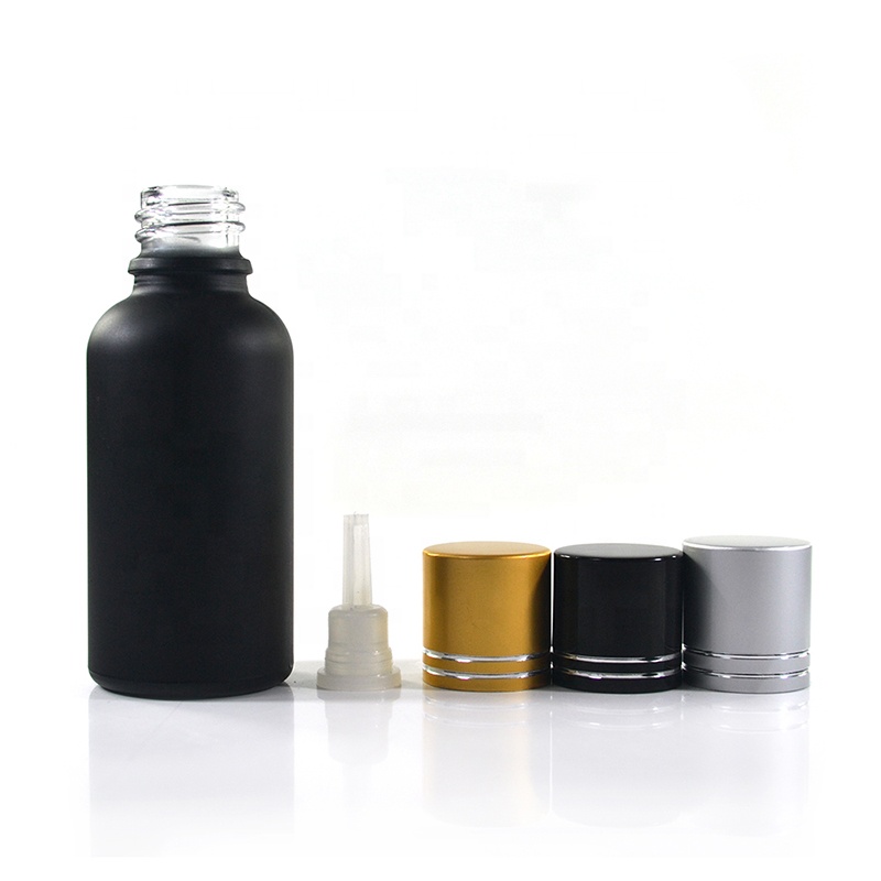 Essential oil packaging 30ml 50ml 100ml white black frosted glass dropper bottle with aluminum screw cap inner plastic plug