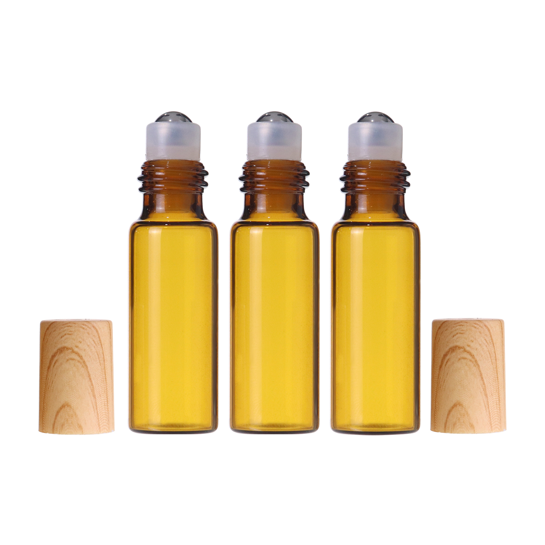Essential oil packaging 3ml 5ml 10ml 15ml bamboo steel roller ball perfume bottle with bamboo cap