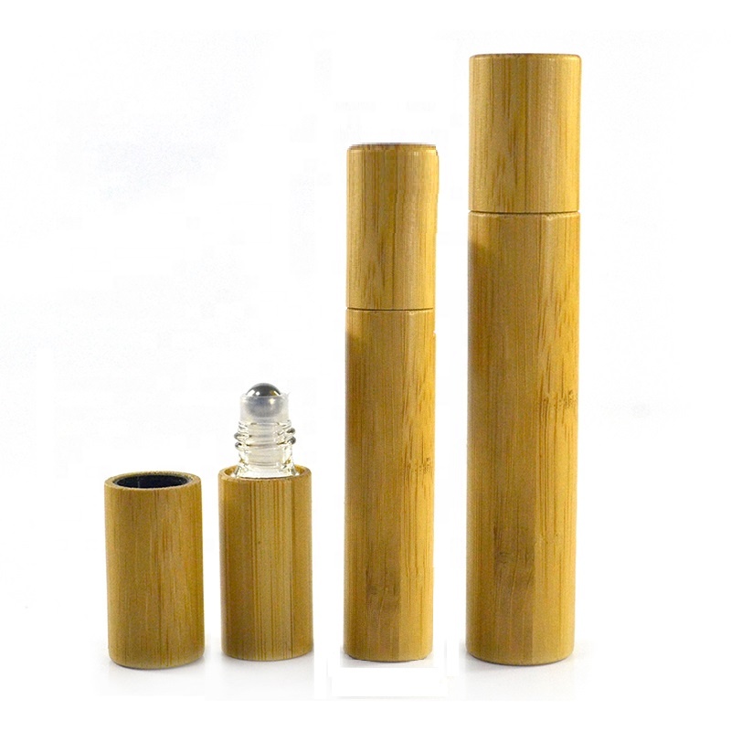 Essential oil packaging  5ml 10ml 15ml glass inner all bamboo roller bottle