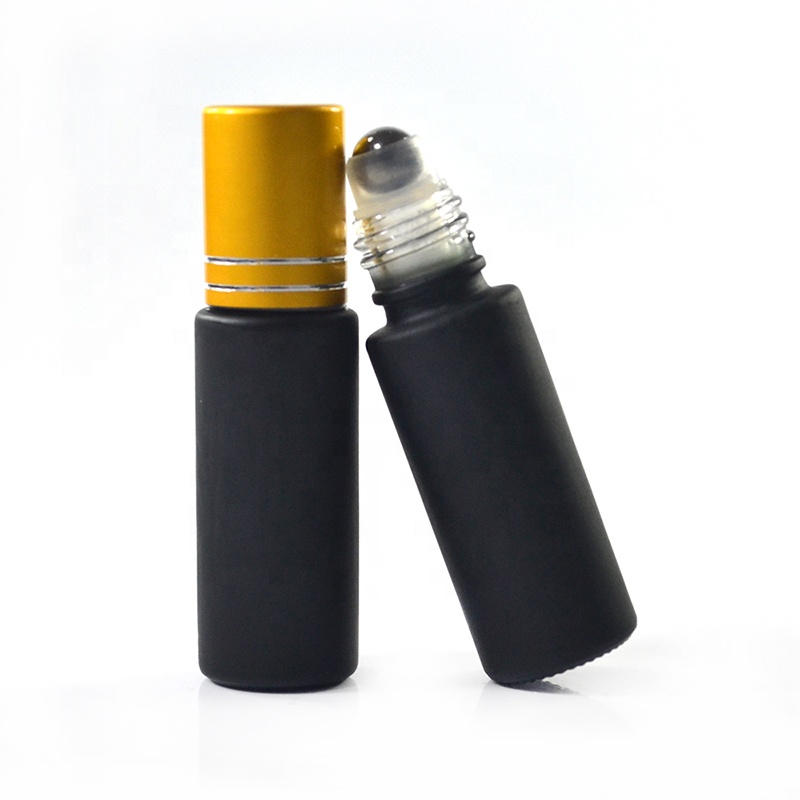 Essential oil perfume packaging 10ml matte black frosted roll on glass bottle