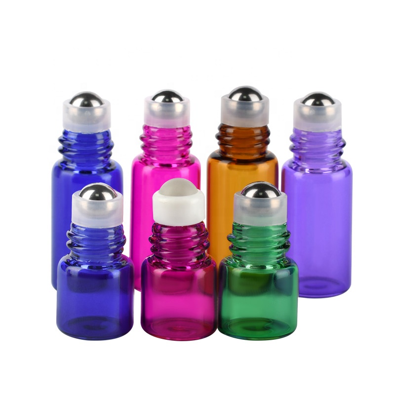 Essential oil perfume roller 1ml 2ml 3ml 5ml 10ml clear amber green pink purple blue glass roll on bottle with caps