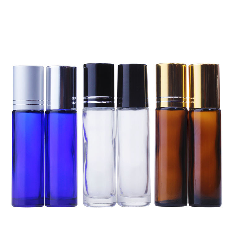 Essential oil perfume roller bottle clear amber blue 10ml glass roll on bottle with cap