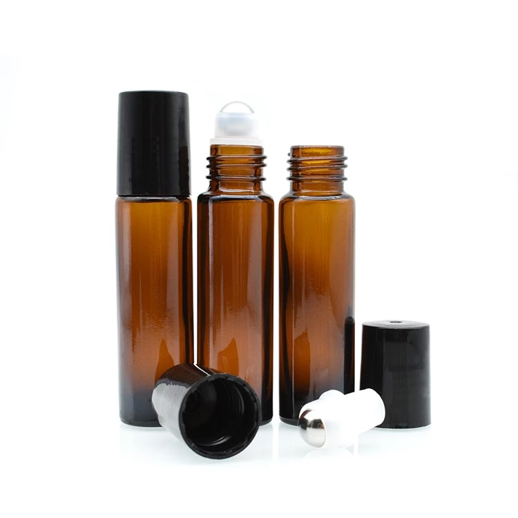 Essential oil perfume roller bottle clear amber blue 10ml glass roll on bottle with cap