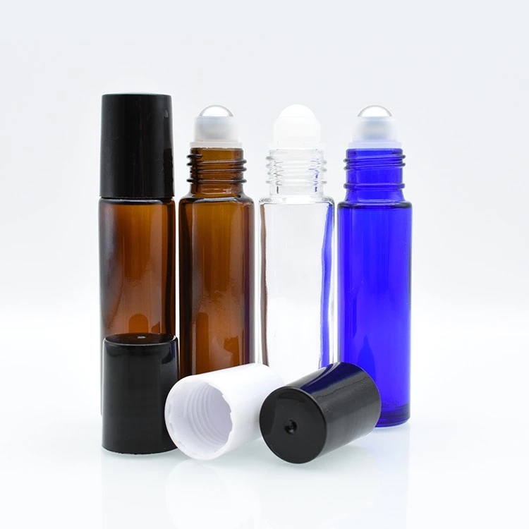 Essential oil perfume roller bottle clear amber blue 10ml glass roll on bottle with cap