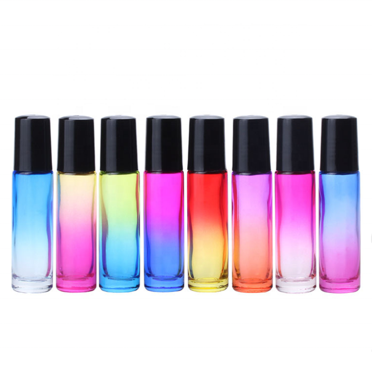 Essential oil roll on bottle 10ml aluminum cap gradient roller glass perfume bottles