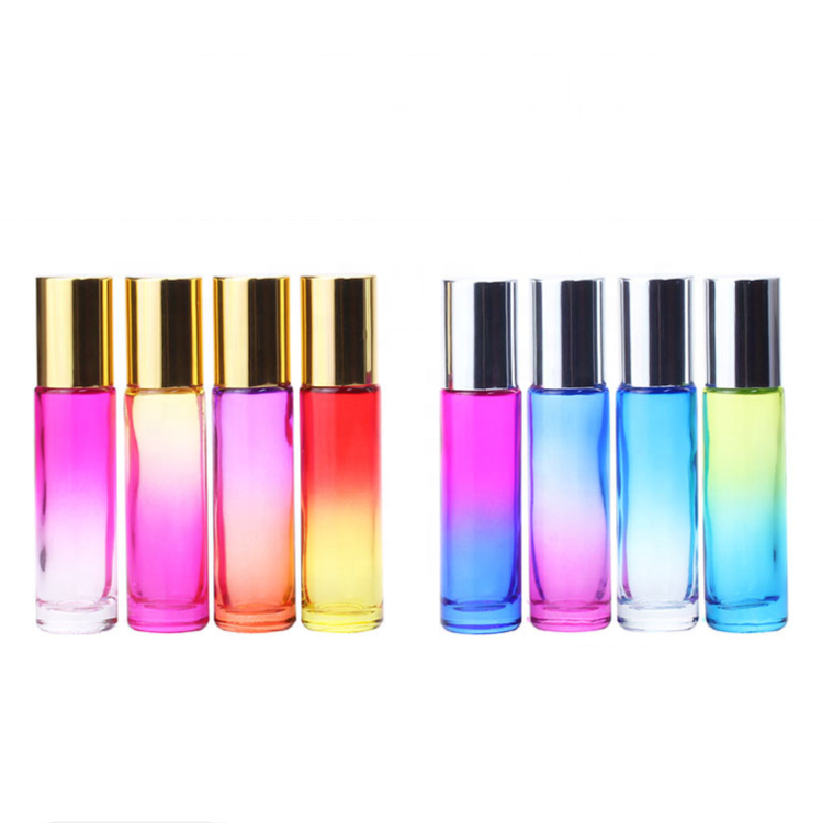 Essential oil roll on bottle 10ml aluminum cap gradient roller glass perfume bottles