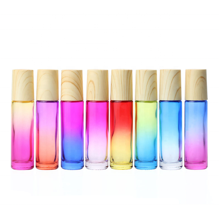 Essential oil roll on bottle 10ml aluminum cap gradient roller glass perfume bottles